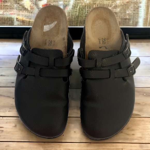 Birkenstock Shoes - Birkenstock Black Leather Kay Super Grip Clogs Womens Size 8